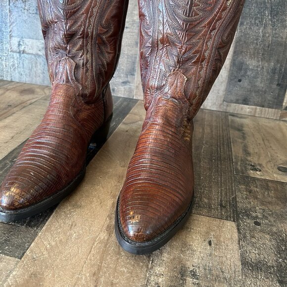 Dan Post Brown Teju Lizard Vibram Sole Moto Cowboy Boots Mens 9.5 D - Picture 12 of 12